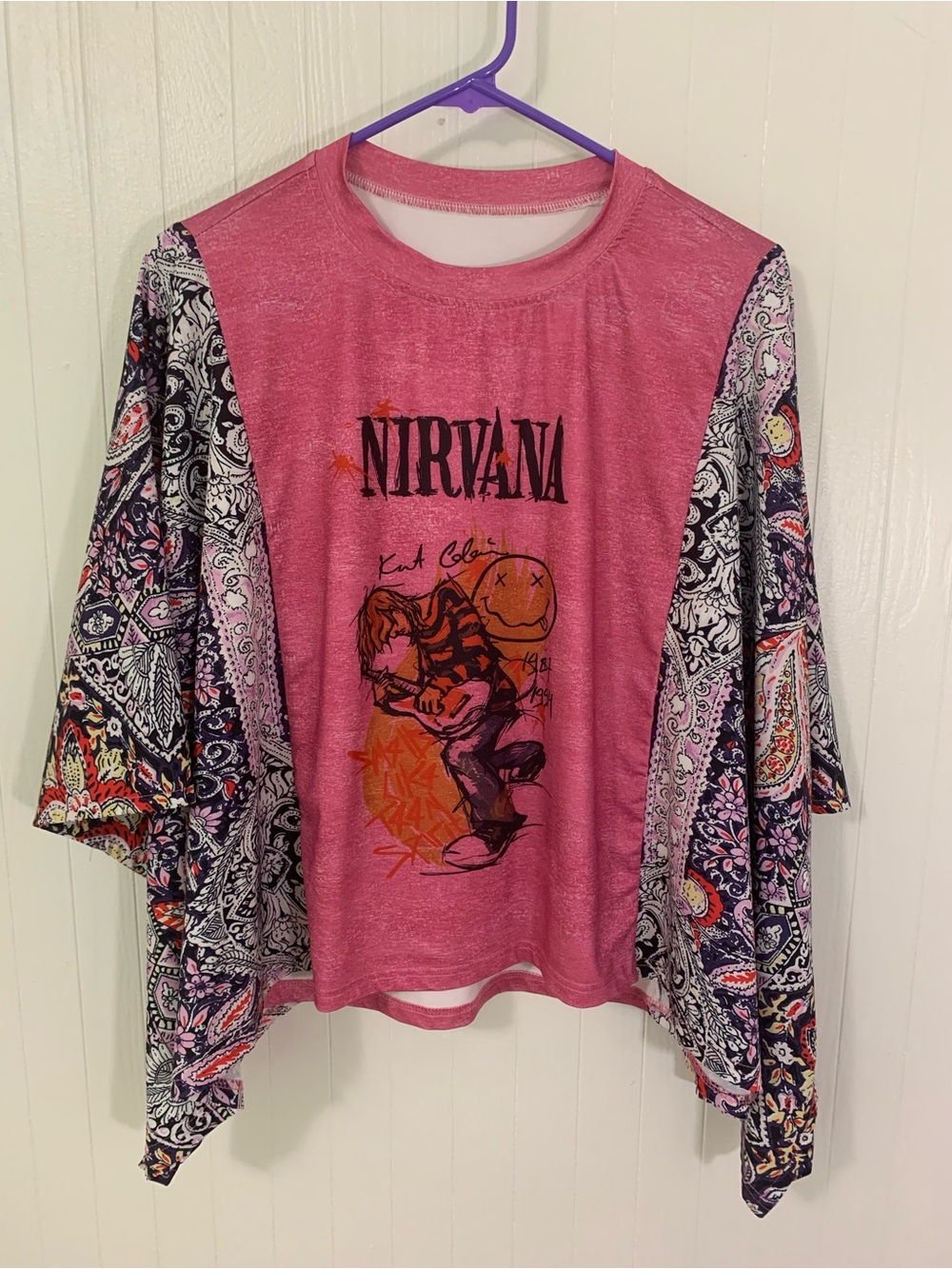 NIRVANA Pink Paisley Sleeve Band Tee